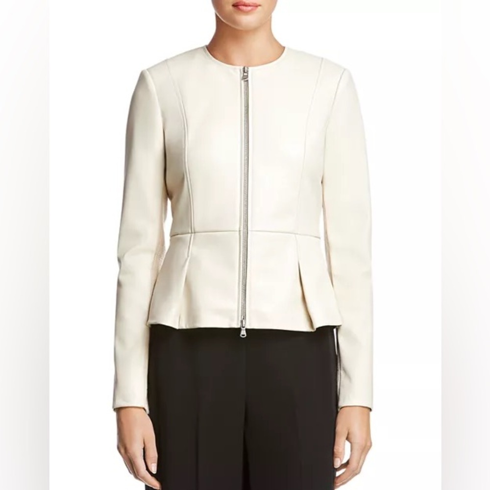 Bailey 44 Women’s Avery Peplum-Hem Faux-Leather Jacket Beige/Ivory 0